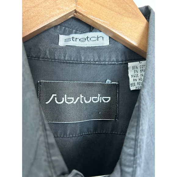 Substudio Shirt Mens Large Button Down Stretch Gray Cotton Spandex Short Sleeve - Picture 5 of 11